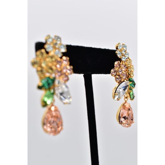 Jennifer Behr Bouquet Drop Crystal Earrings Prong Flower Signed Bin1 - Picture 5 of 16